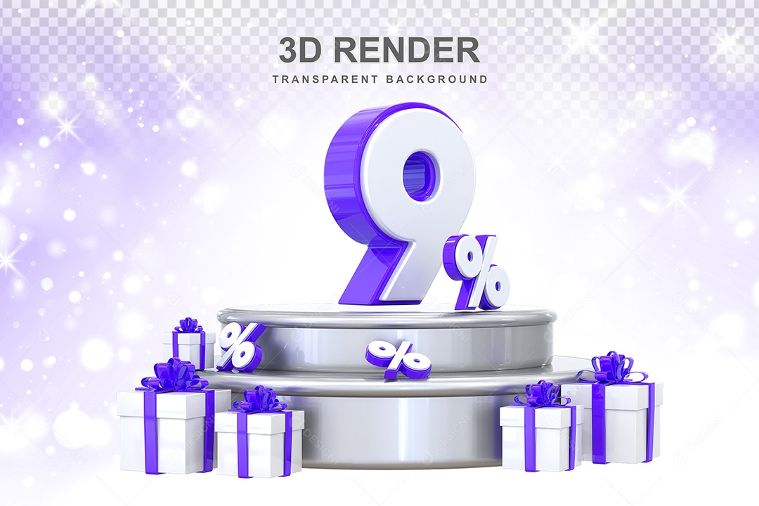Pódio de Número Roxo 9% Elemento 3D para Composição PSD