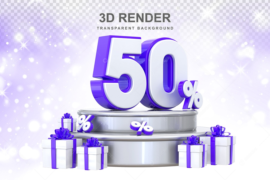 Pódio de Número Roxo 50% Elemento 3D para Composição PSD