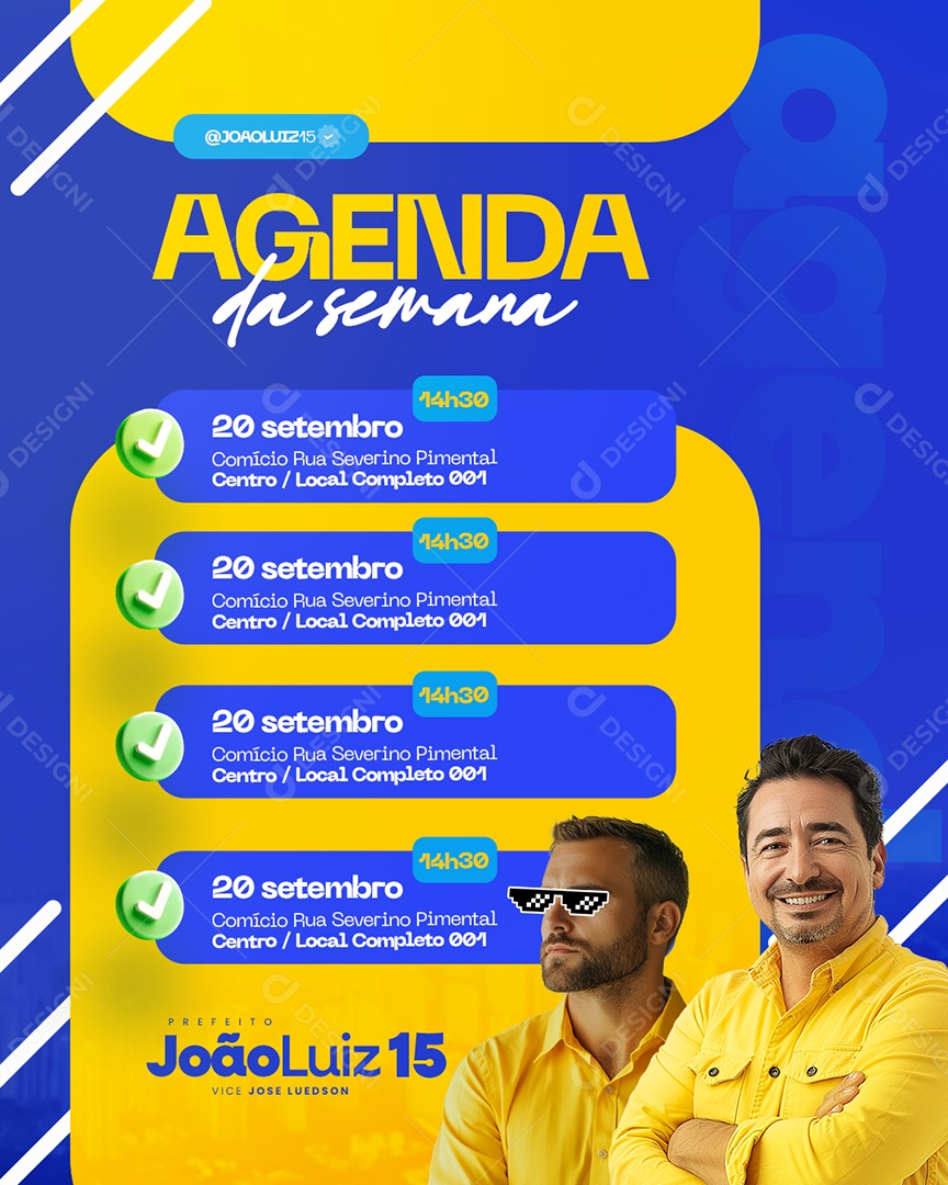 Política Agenda Semanal de João Luiz Social Media PSD Editável