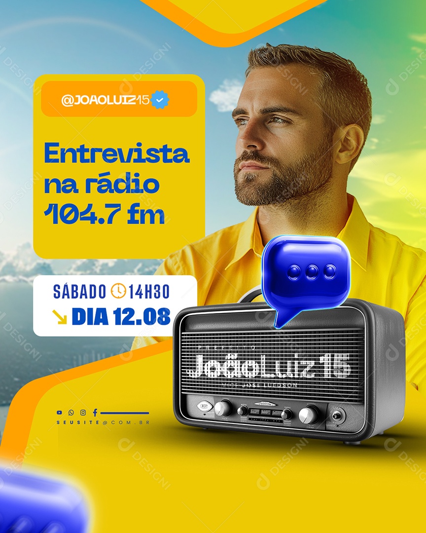 Política Entreviista na Rádio 104.7 FM Social Media PSD Editável