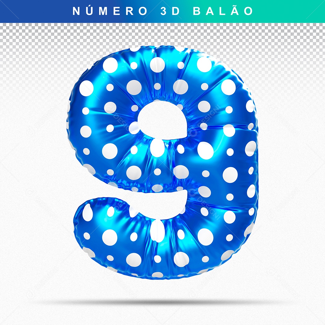 Balão de Número 9 3D Azul para Composição PSD