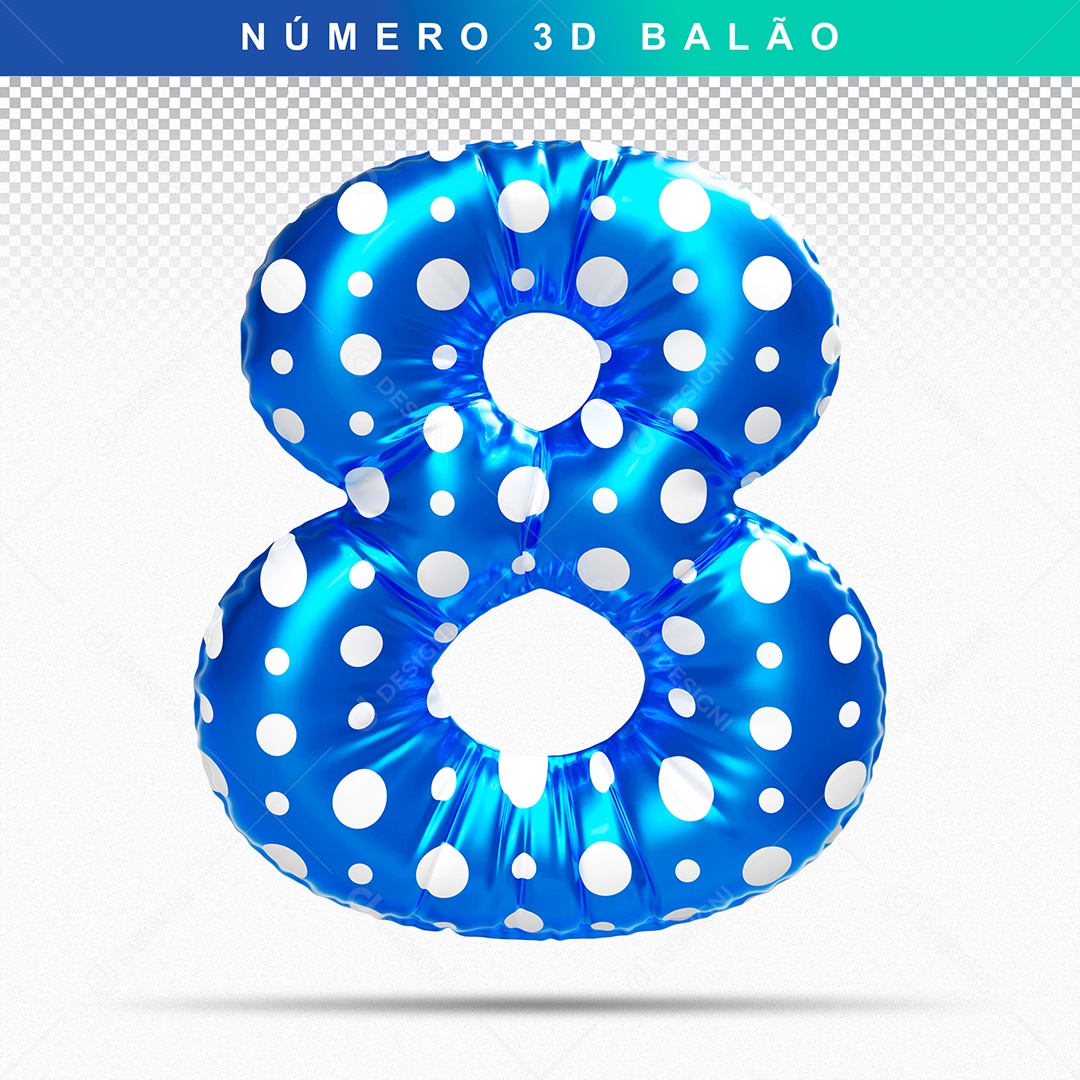 Balão de Número 8 3D Azul para Composição PSD