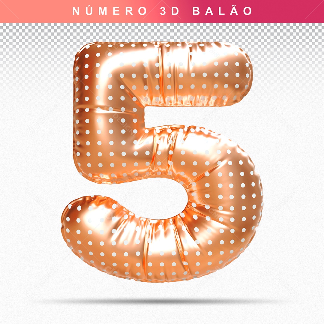 Balão de Número 5 3D Dourado para Composição PSD