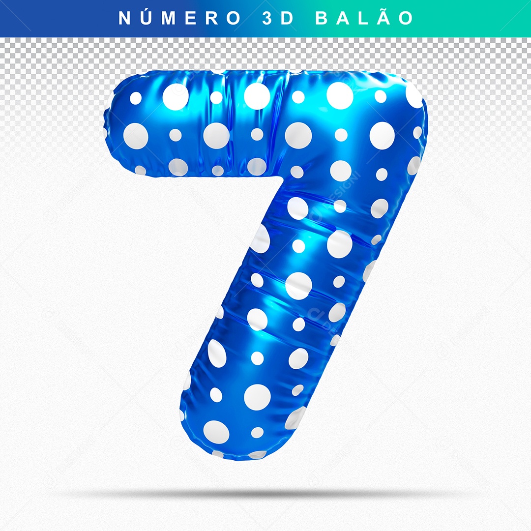 Balão de Número 7 3D Azul para Composição PSD