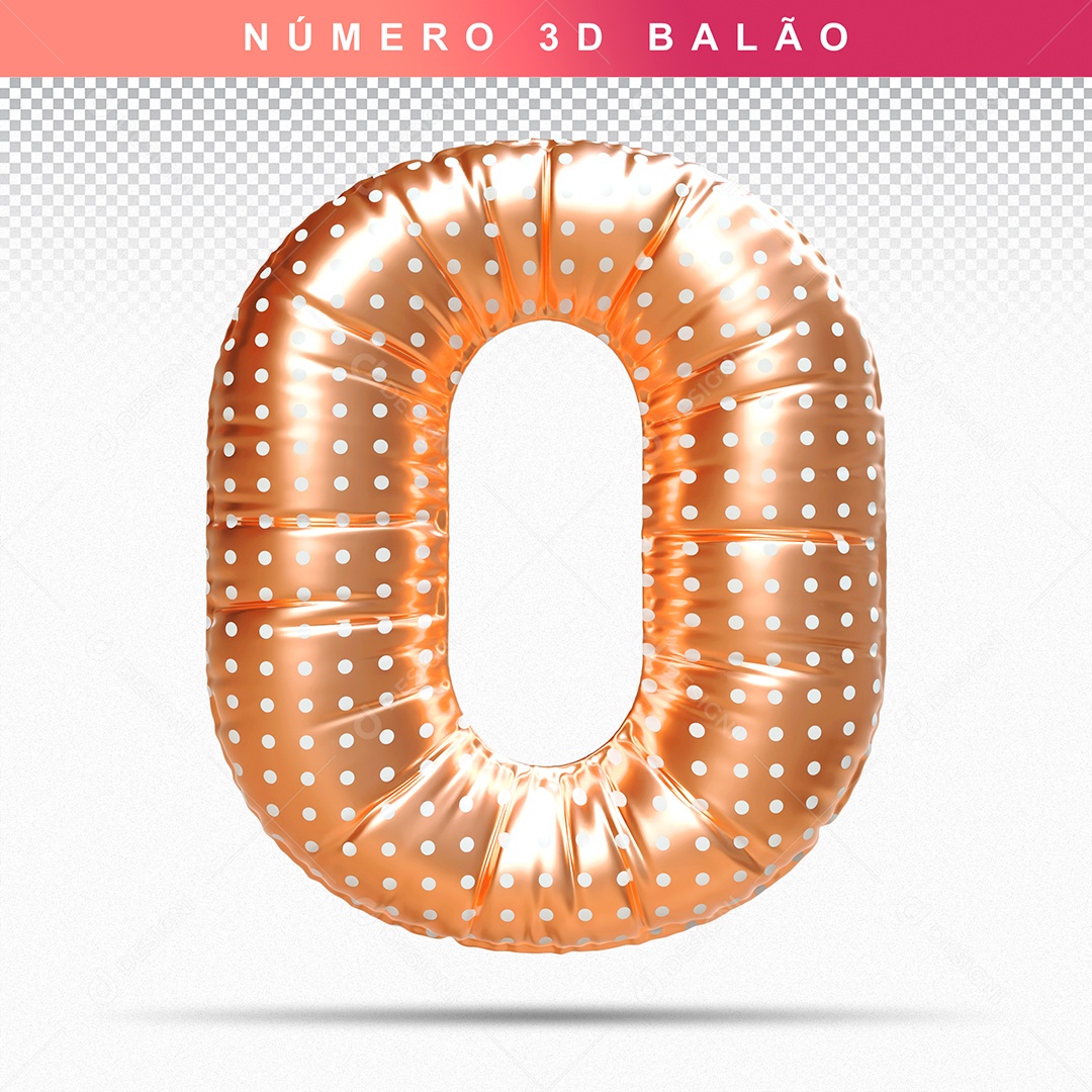 Balão de Número 0 3D Dourado para Composição PSD