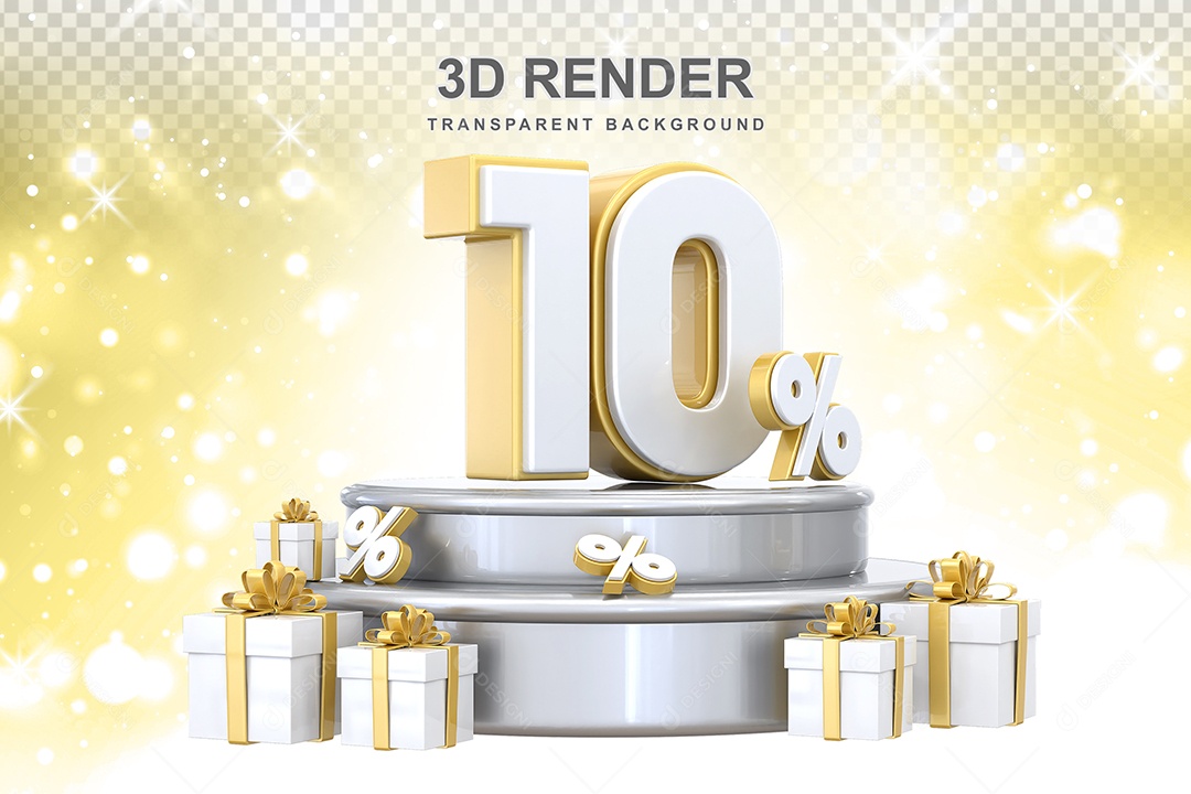 Pódio de Número 10% Elemento 3D para Composição PSD