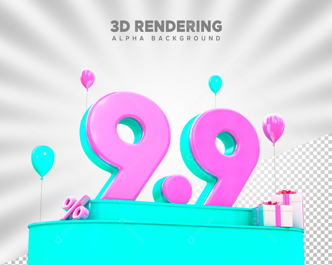 Números 3D 9 para Composição PSD