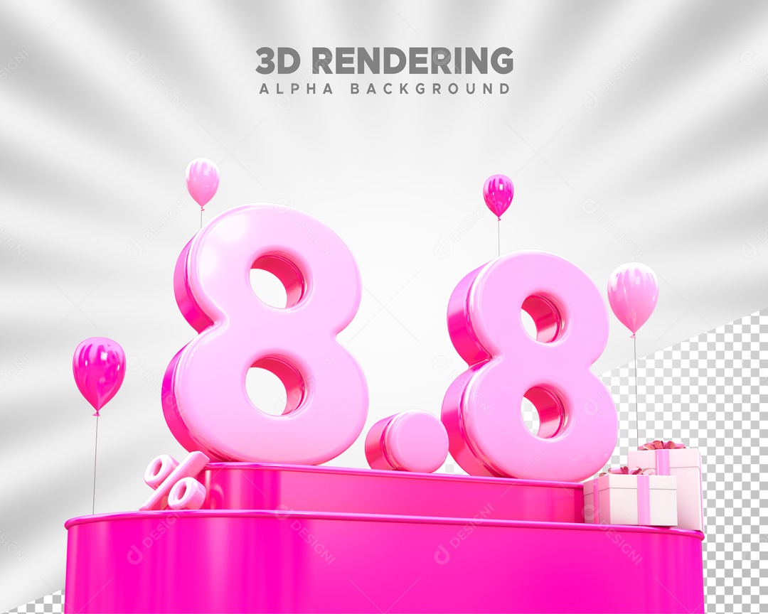 Números 3D 8 para Composição PSD