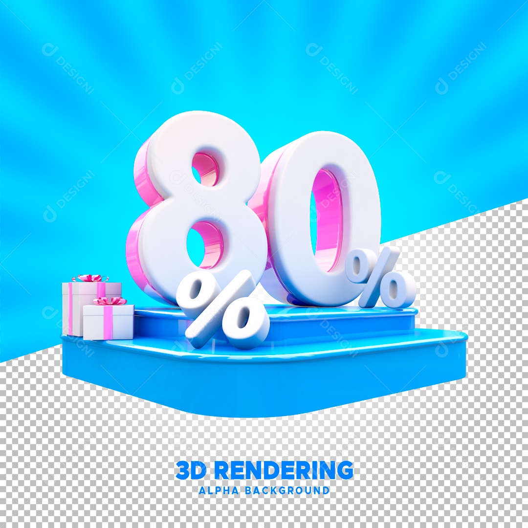 Desconto 80% Elemento 3D Branco e Rosa para Composição PSD