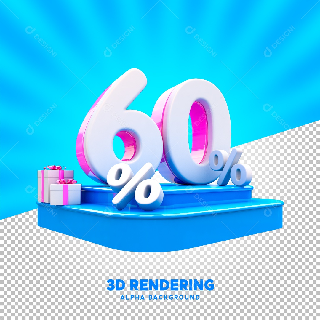 Desconto 60% Elemento 3D Branco e Rosa para Composição PSD