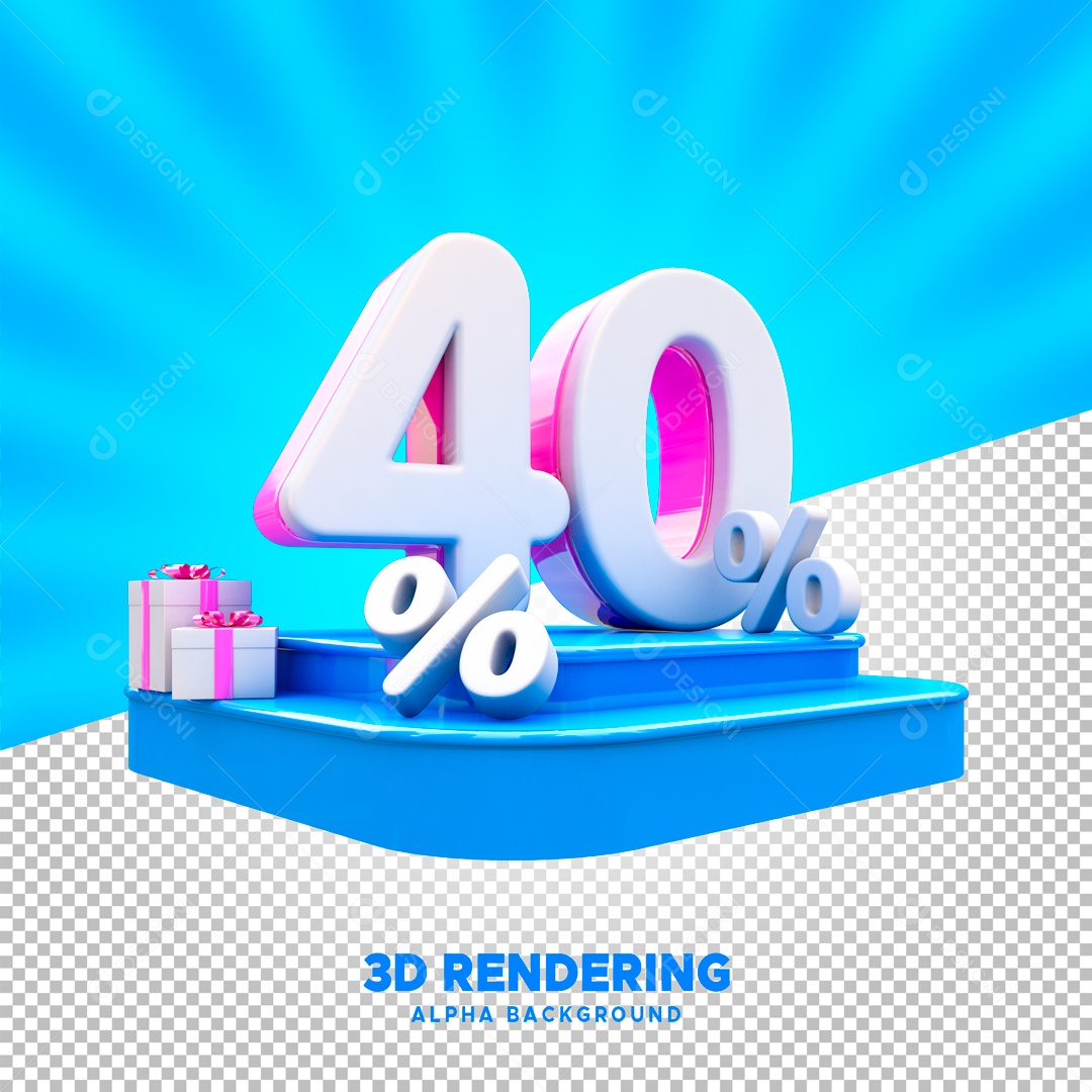 Desconto 40% Elemento 3D Branco e Rosa para Composição PSD