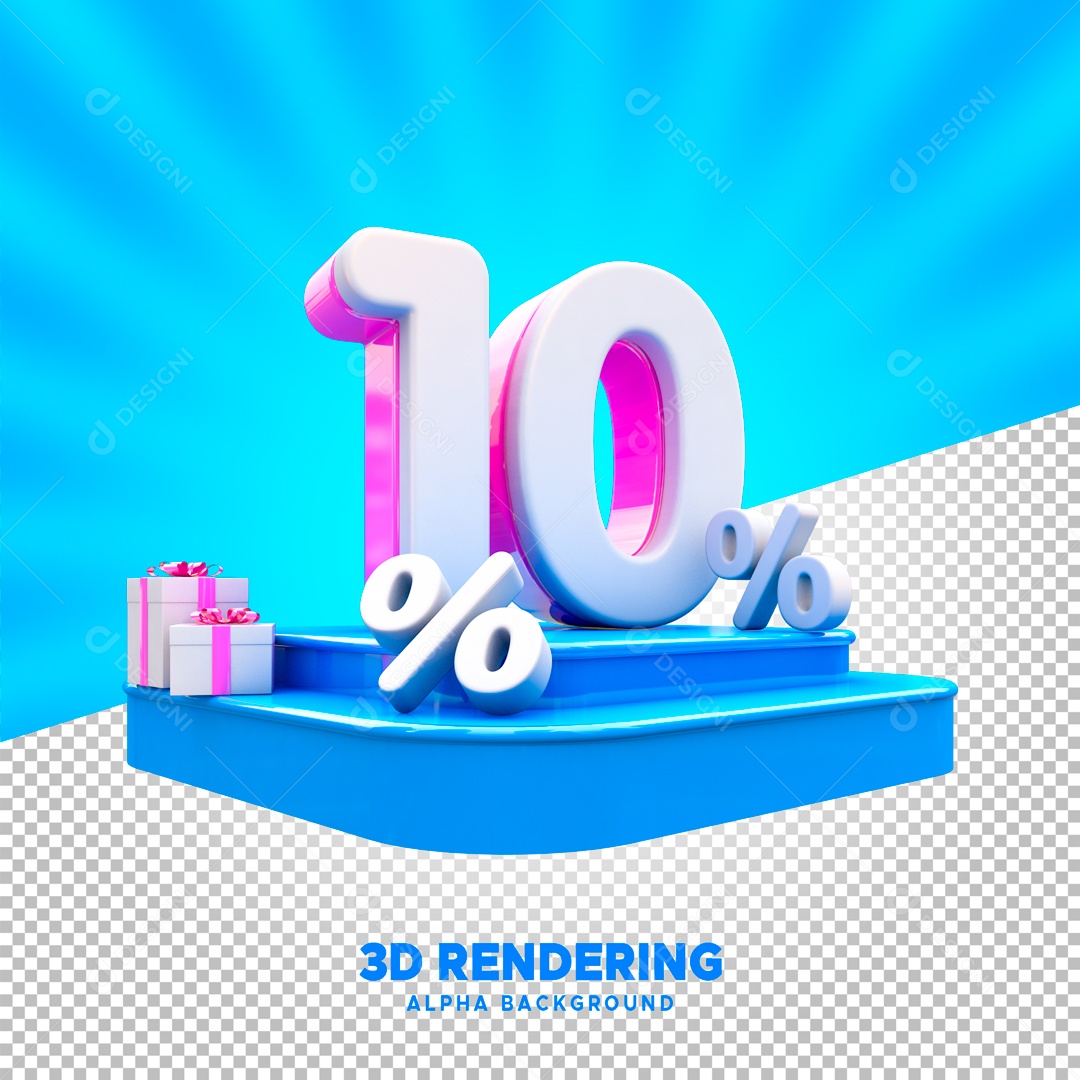 Desconto 10% Elemento 3D Branco e Rosa para Composição PSD