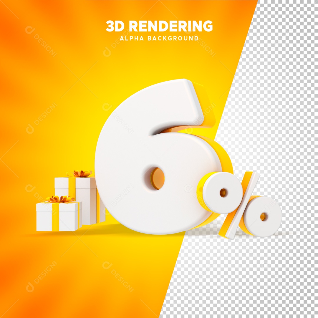 Desconto 6% Elemento 3D Amarelo e Branco para Composição PSD