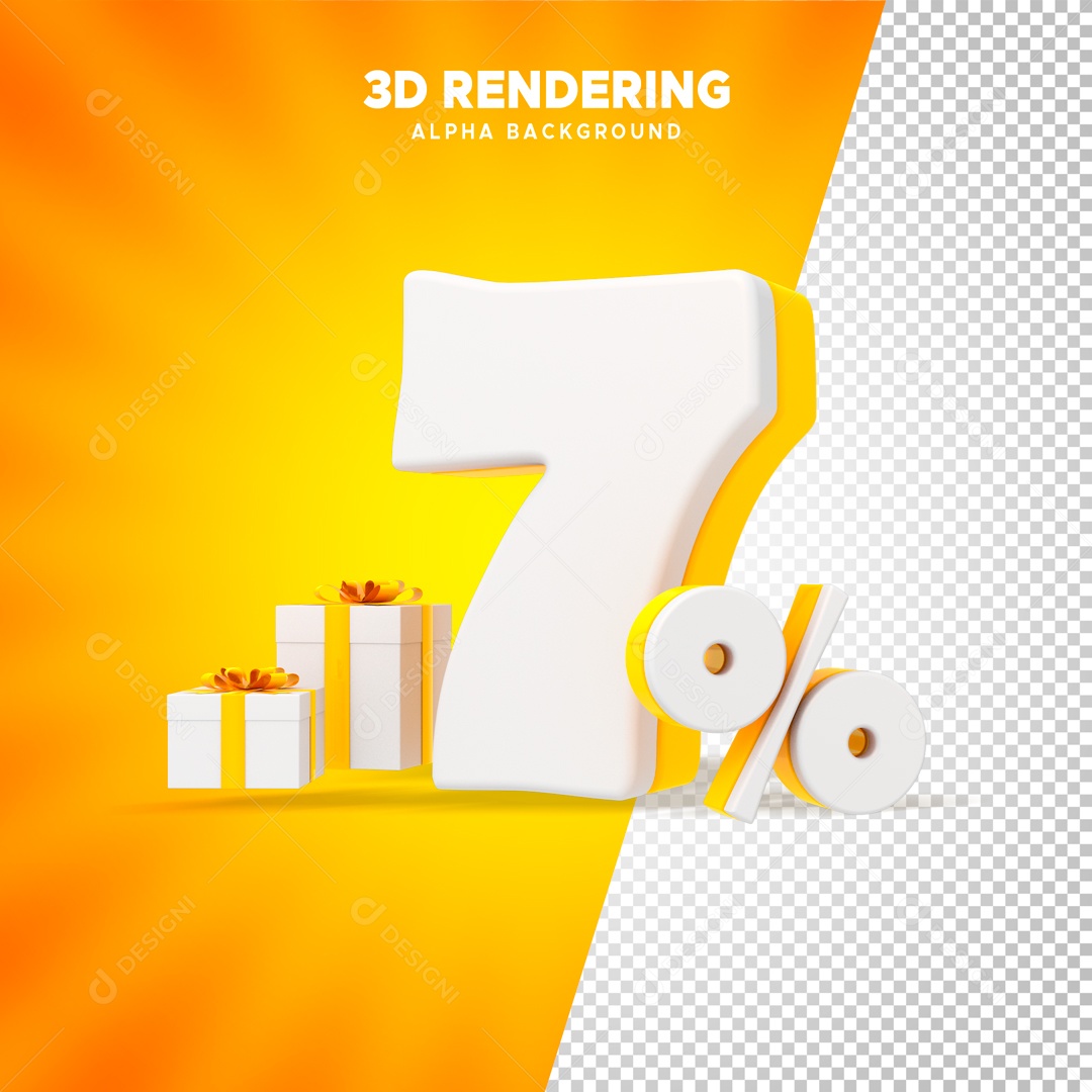 Desconto 7% Elemento 3D Amarelo e Branco para Composição PSD