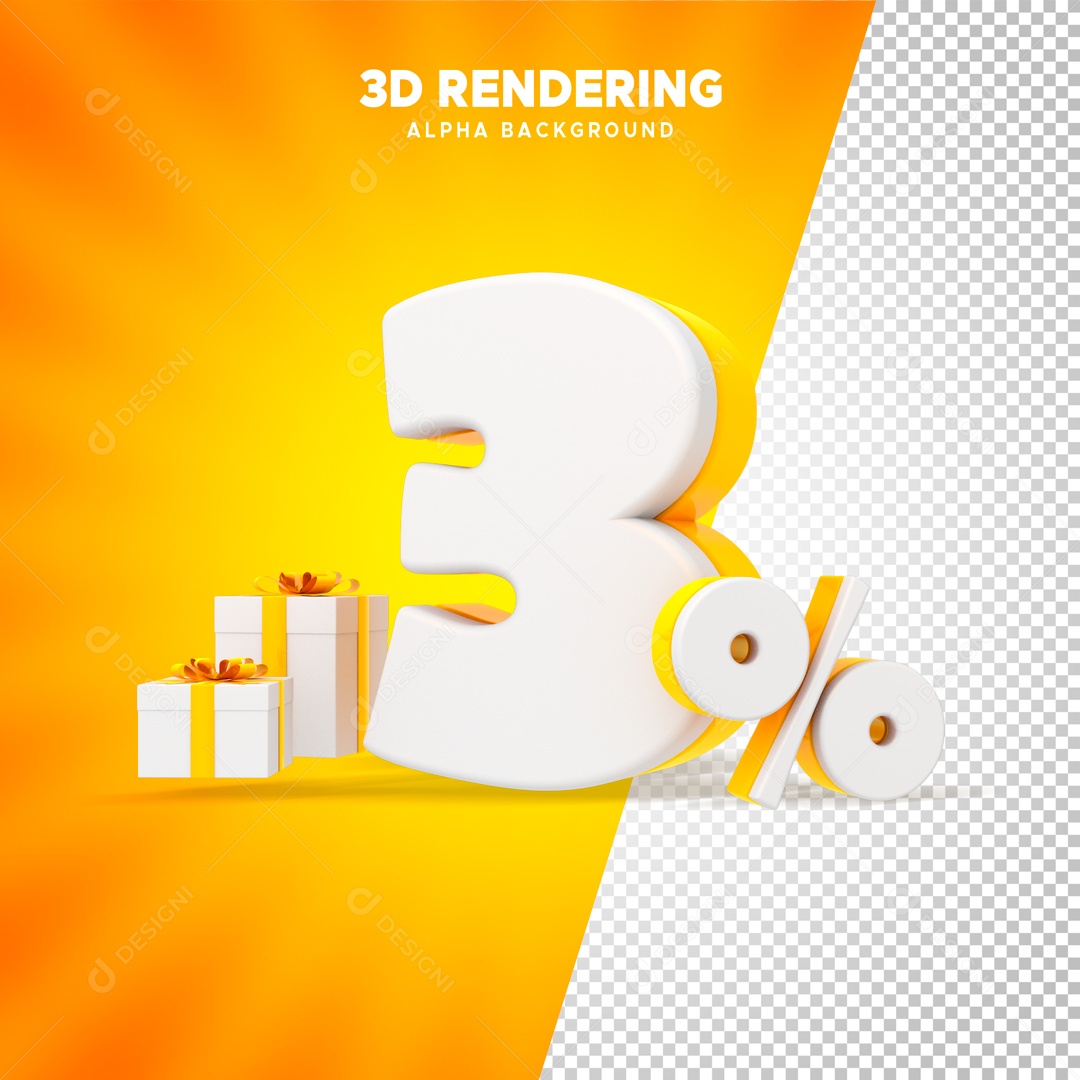 Desconto 3% Elemento 3D Amarelo e Branco para Composição PSD