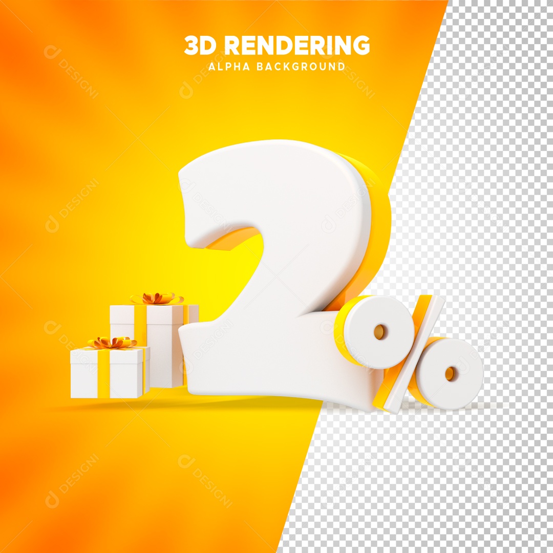 Desconto 2% Elemento 3D Amarelo e Branco para Composição PSD