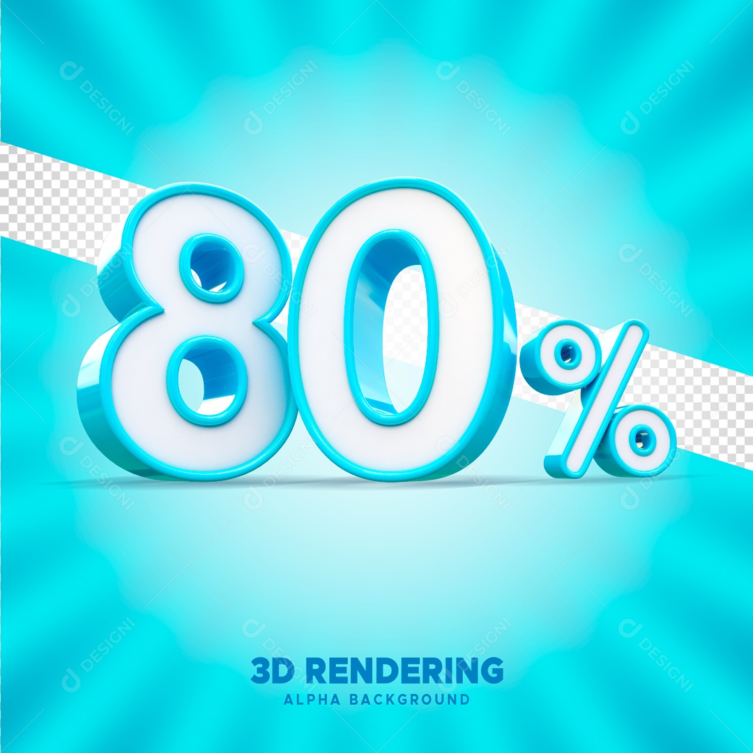 Desconto 80% Elemento 3D Azul e Branco para Composição PSD