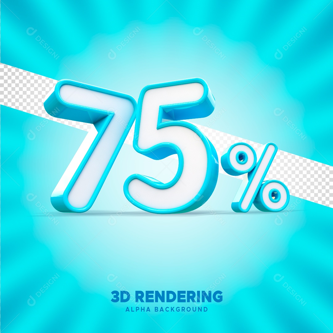 Desconto 75% Elemento 3D Azul e Branco para Composição PSD