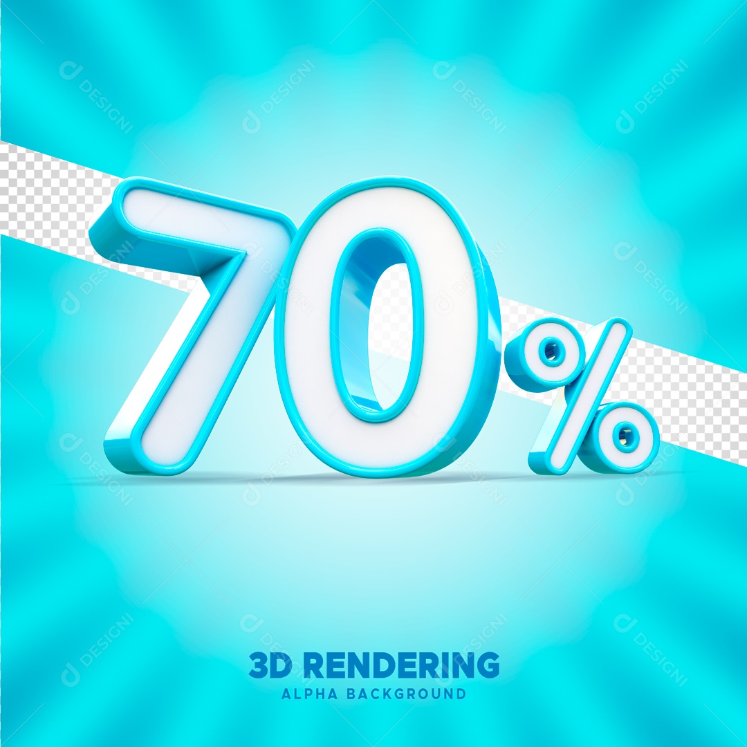 Desconto 70% Elemento 3D Azul e Branco para Composição PSD