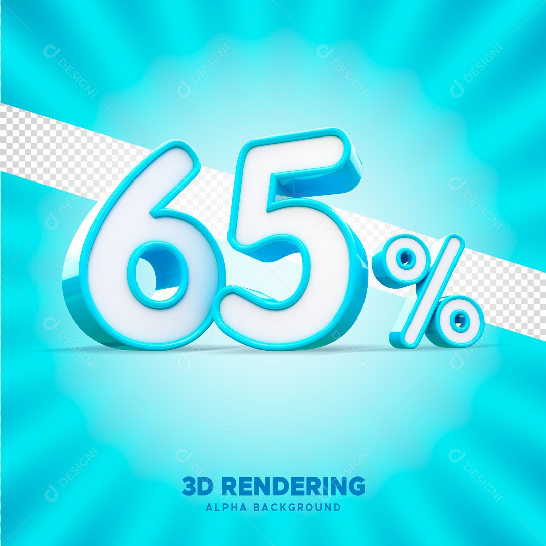 Desconto 65% Elemento 3D Azul e Branco para Composição PSD