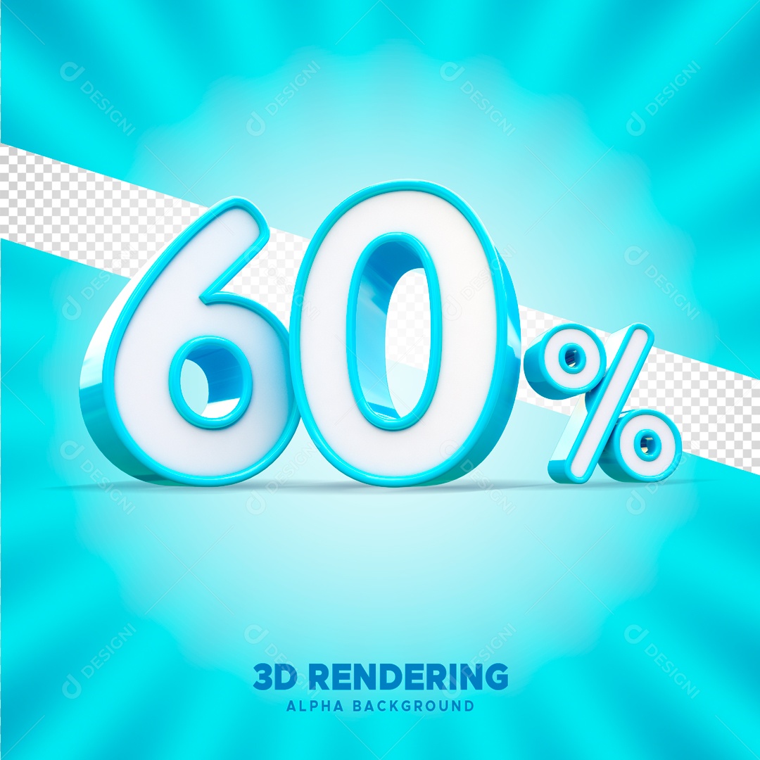 Desconto 60% Elemento 3D Azul e Branco para Composição PSD