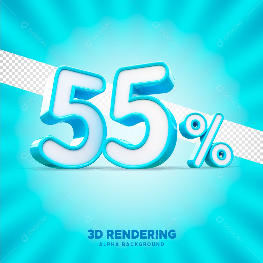 Desconto 55% Elemento 3D Azul e Branco para Composição PSD