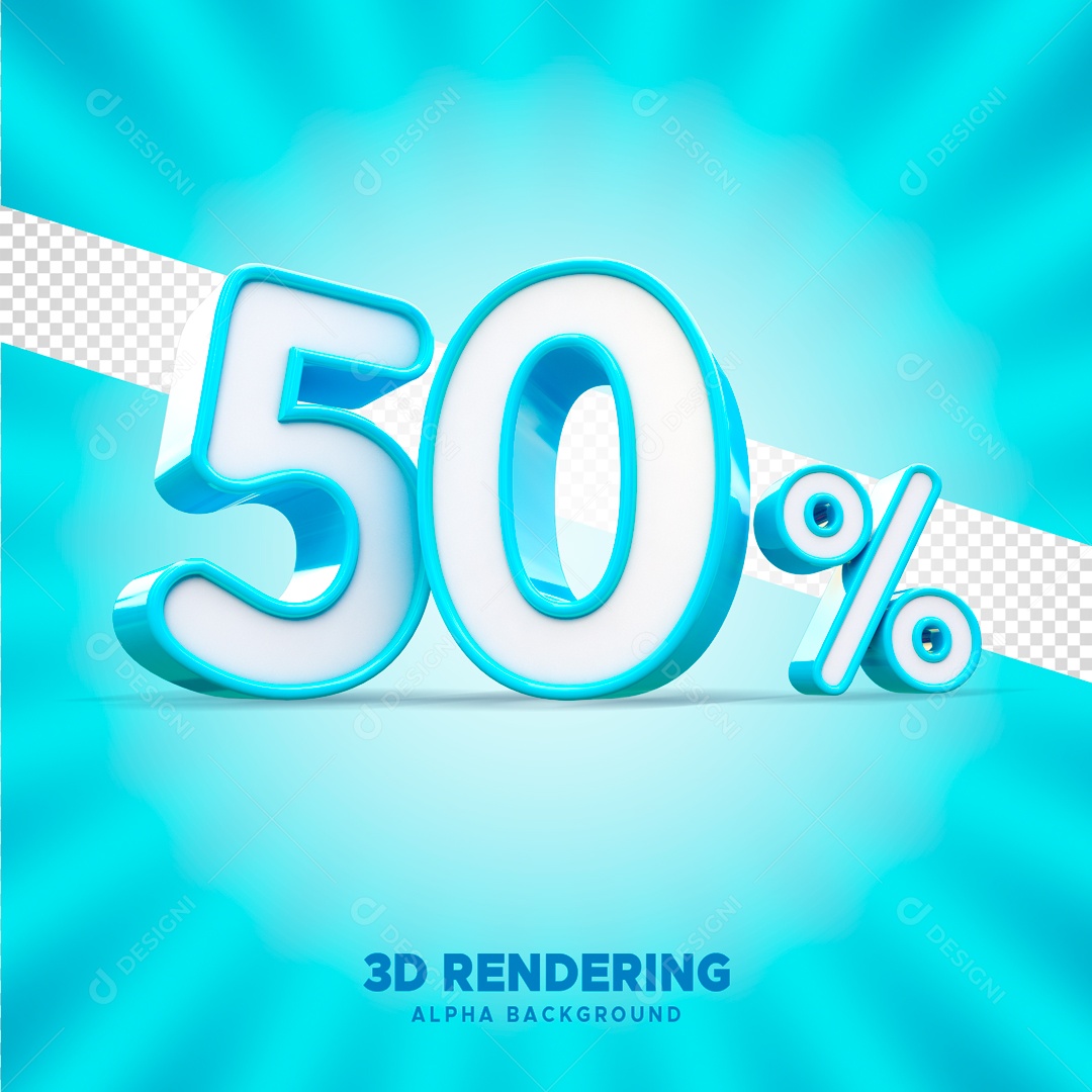 Desconto 50% Elemento 3D Azul e Branco para Composição PSD