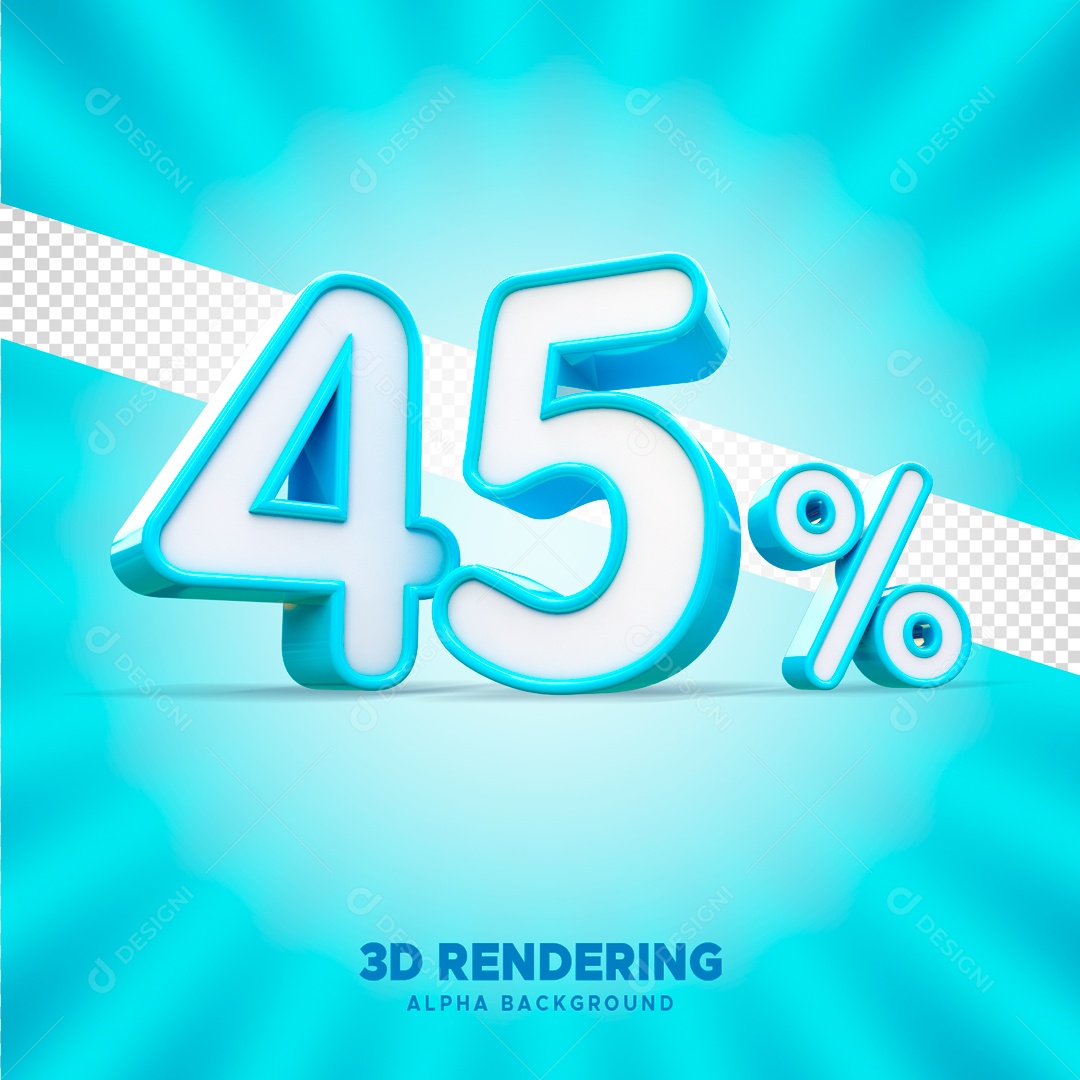 Desconto 45% Elemento 3D Azul e Branco para Composição PSD