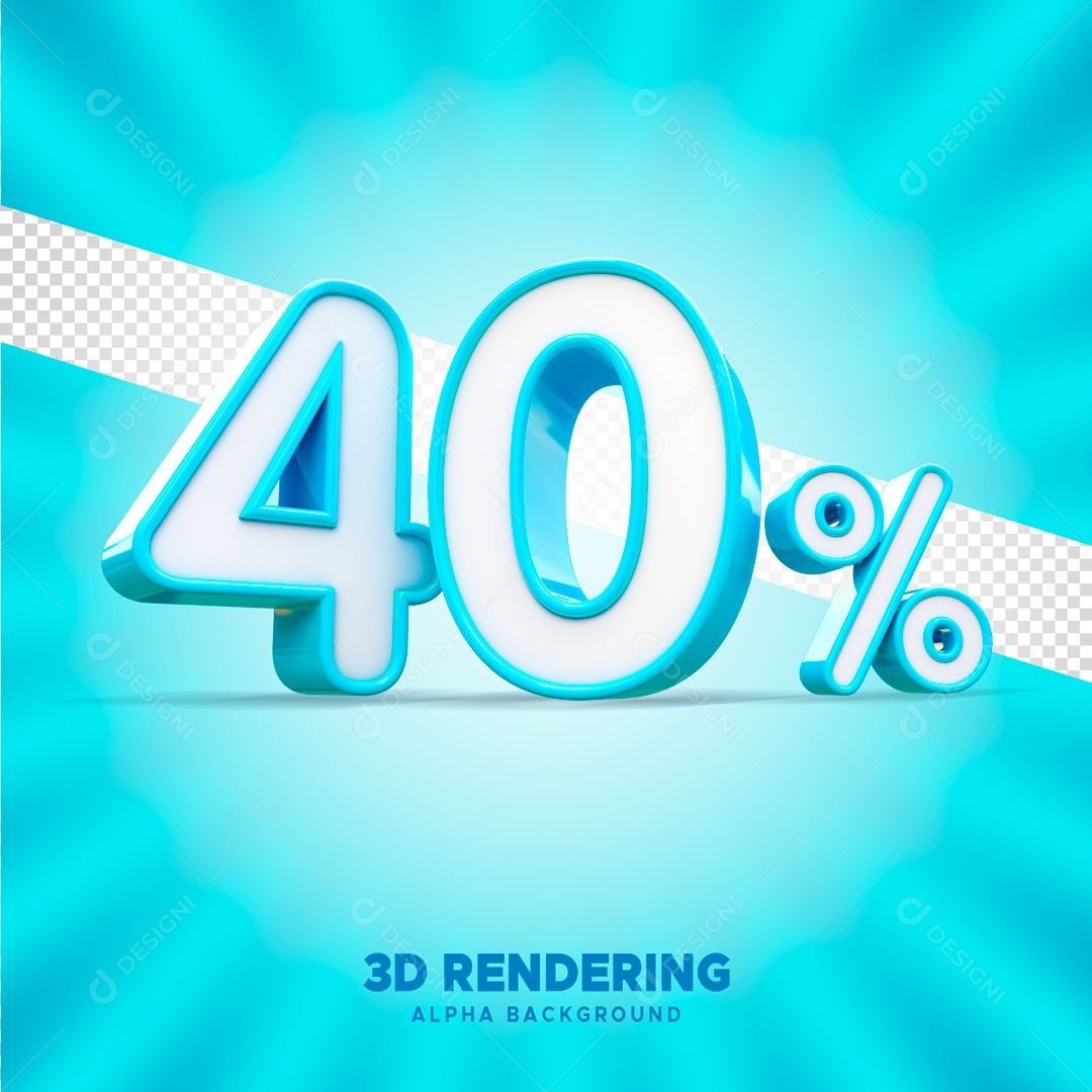 Desconto 40% Elemento 3D Azul e Branco para Composição PSD