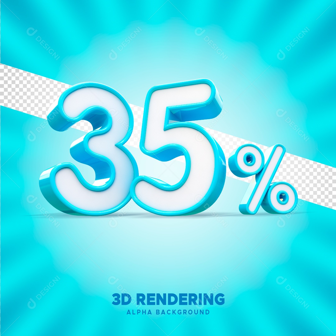 Desconto 35% Elemento 3D Azul e Branco para Composição PSD