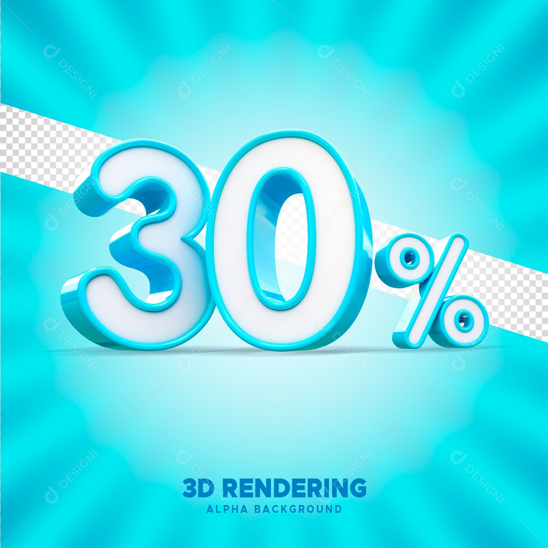 Desconto 30% Elemento 3D Azul e Branco para Composição PSD