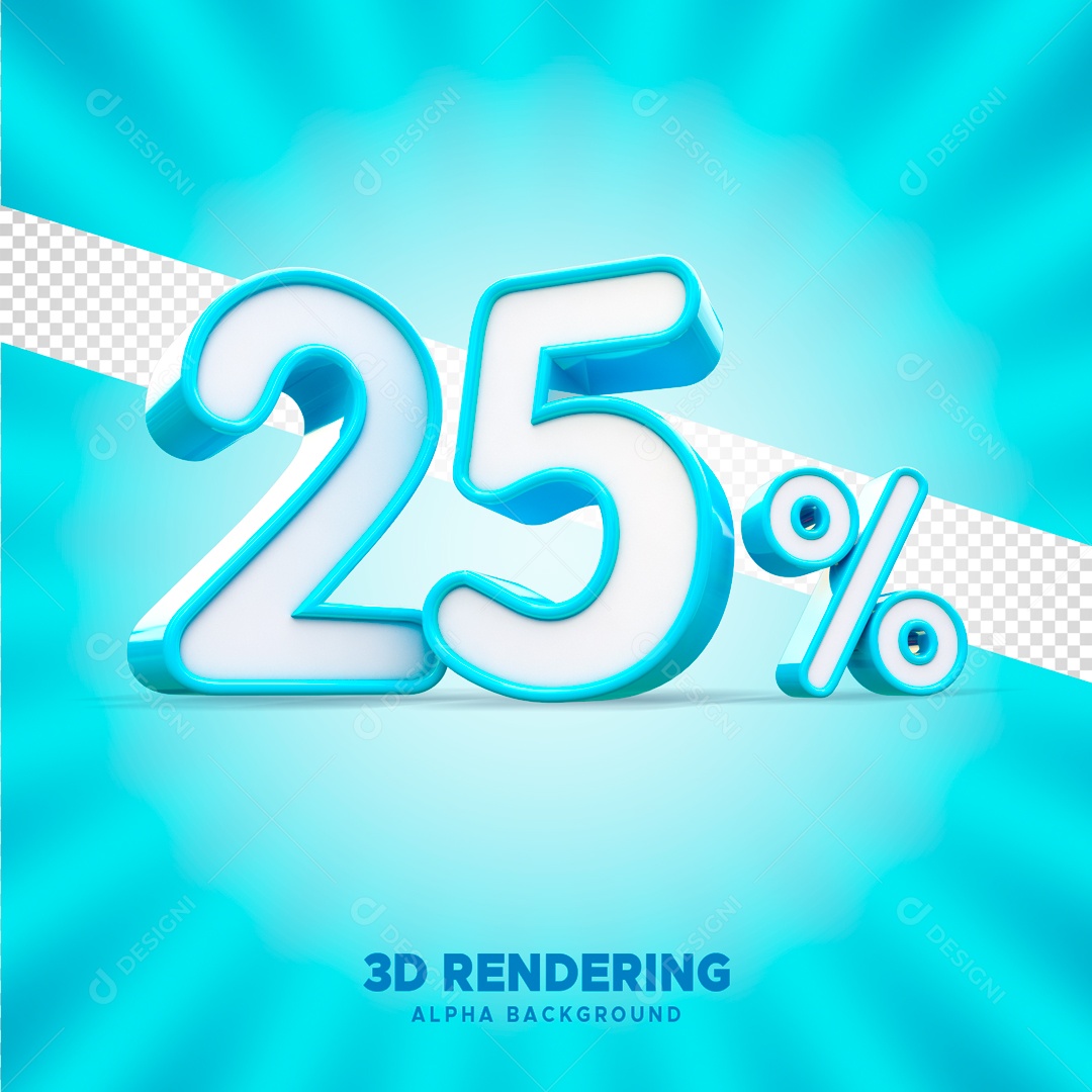 Desconto 25% Elemento 3D Azul e Branco para Composição PSD