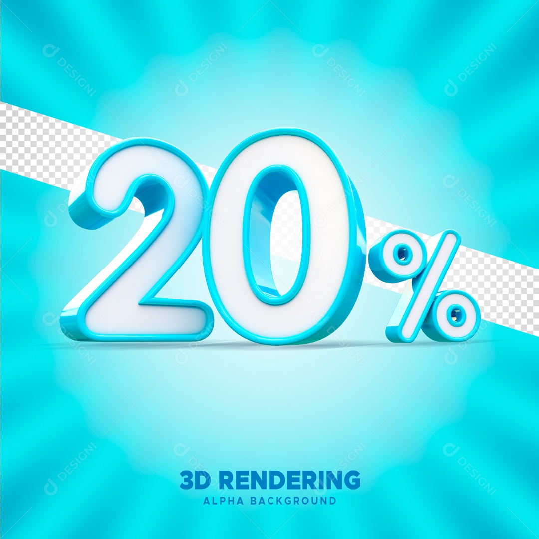 Desconto 20% Elemento 3D Azul e Branco para Composição PSD