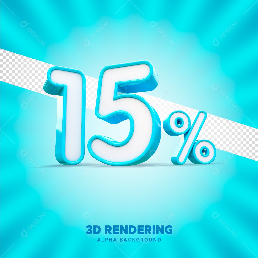 Desconto 15% Elemento 3D Azul e Branco para Composição PSD