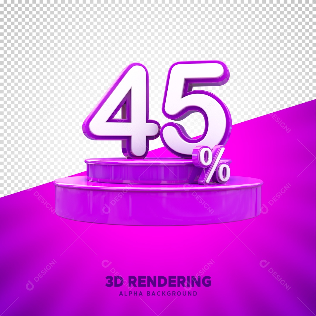 Desconto de 45% Elemento 3D Roxo e Branco para Composição PSD