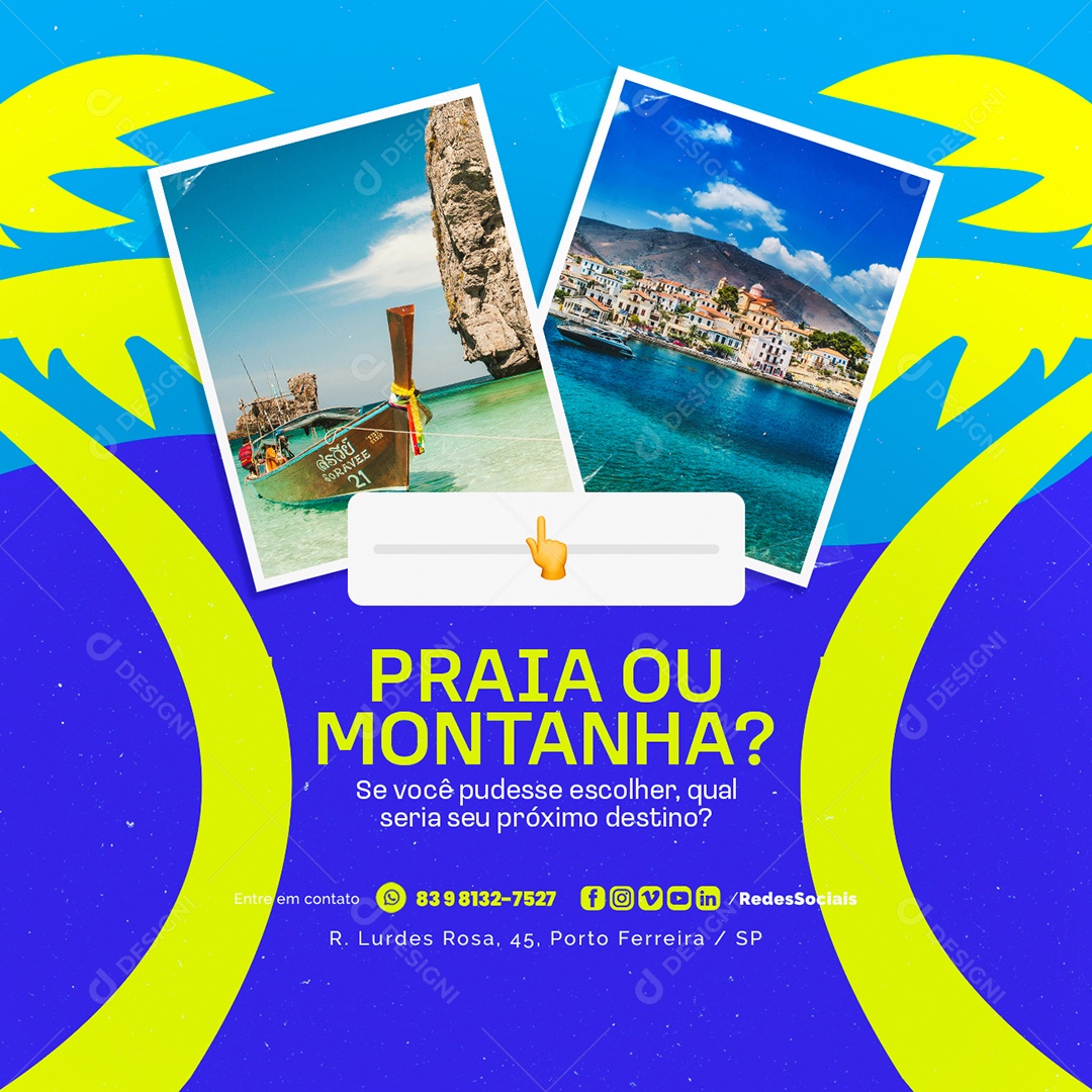 Enquete Agência de Viagens Praia ou Montanha Social Media PSD Editável