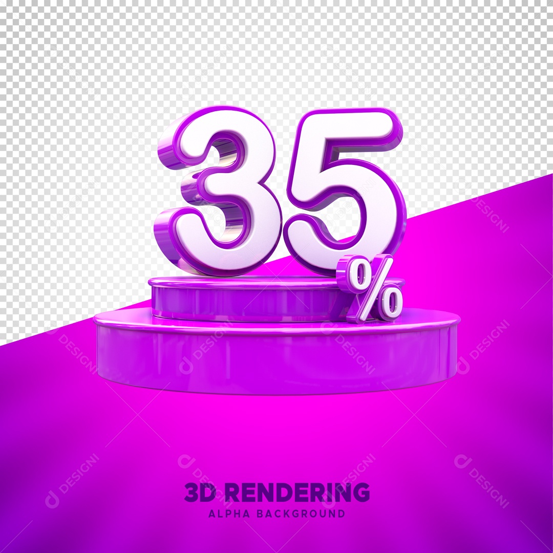 Desconto de 35% Elemento 3D Roxo e Branco para Composição PSD