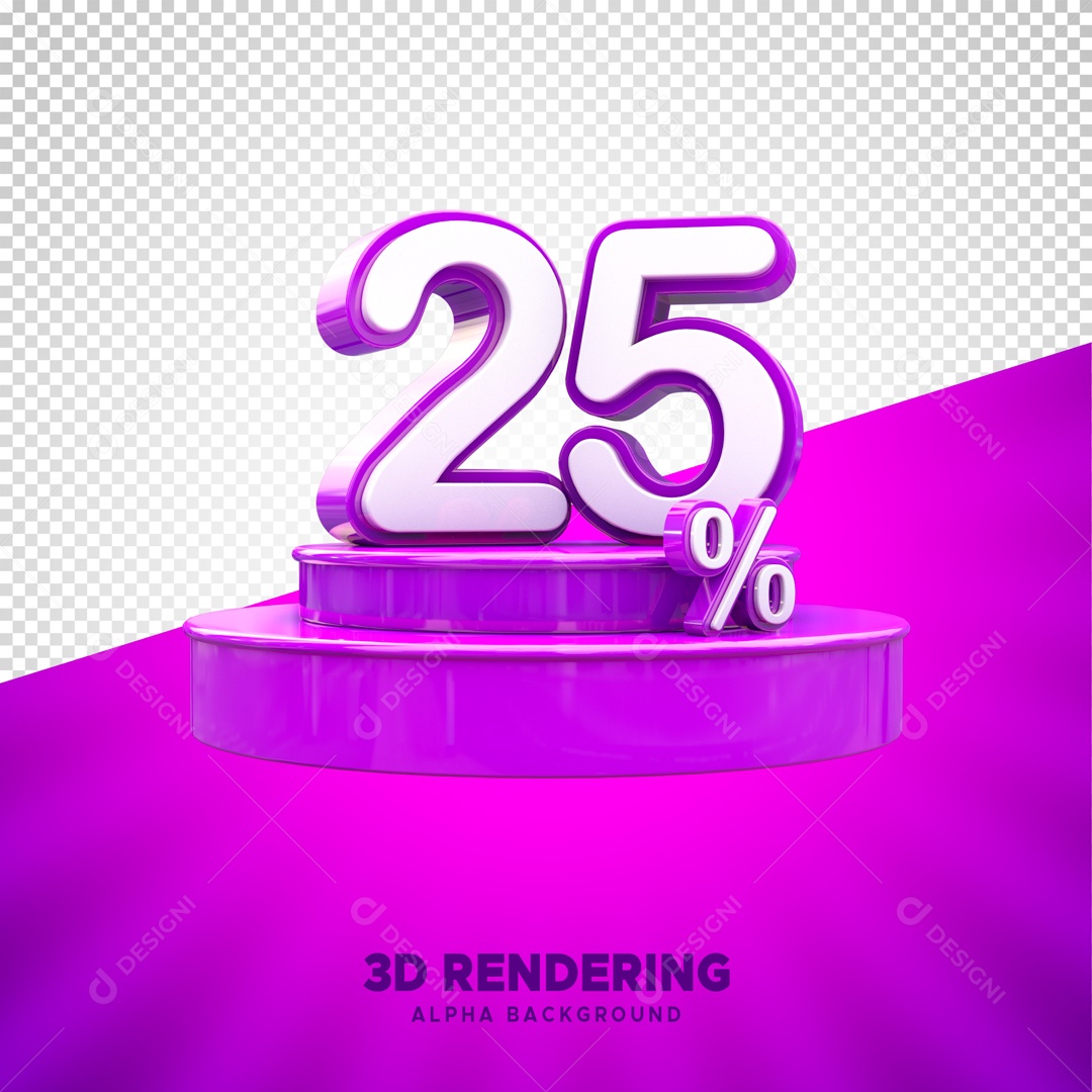 Desconto de 25% Elemento 3D Roxo e Branco para Composição PSD