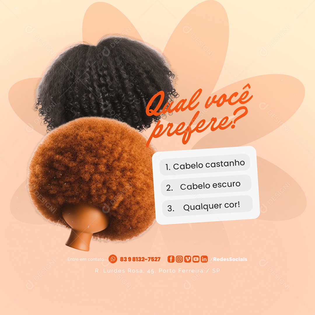 Enquete Cabelereira Qual Você Prefere Social Media PSD Editável
