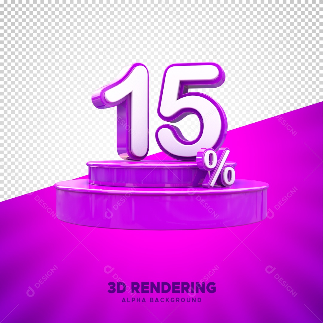 Desconto de 15% Elemento 3D Roxo e Branco para Composição PSD