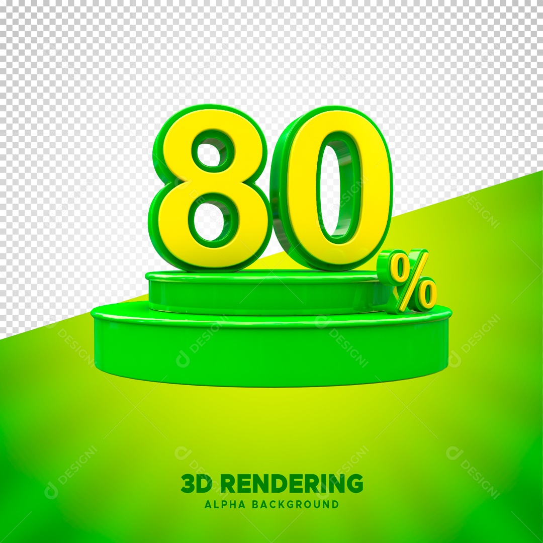 Desconto de 80% Elemento 3D Verde e Amarelo para Composição PSD
