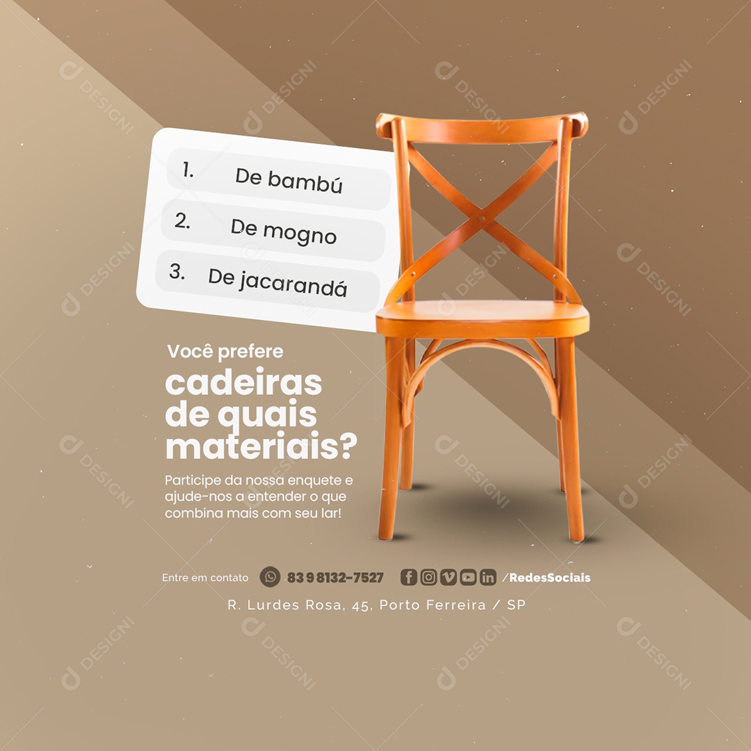 Enquete Cadeiras de Quais Materiais Social Media PSD Editável