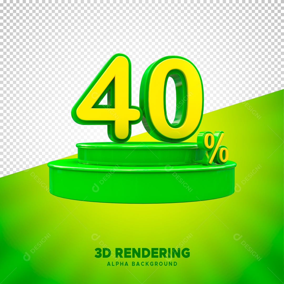 Desconto de 40% Elemento 3D Verde e Amarelo para Composição PSD