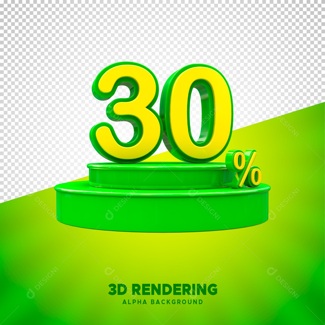 Desconto de 30% Elemento 3D Verde e Amarelo para Composição PSD