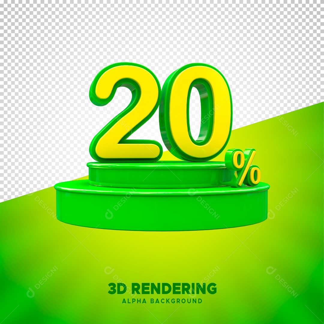 Desconto de 20% Elemento 3D Verde e Amarelo para Composição PSD