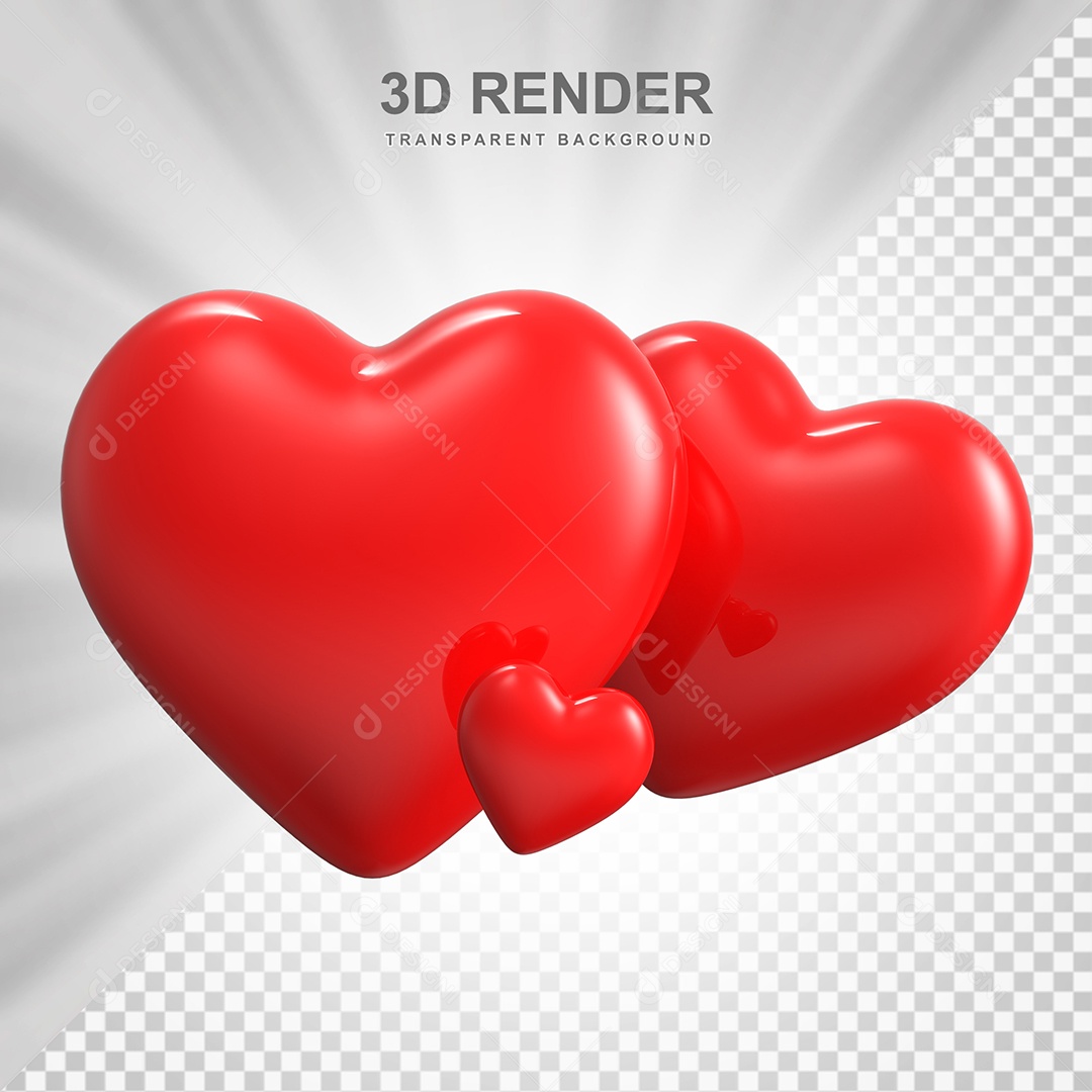 Corações Vermelho Elemento 3D para Composição PSD