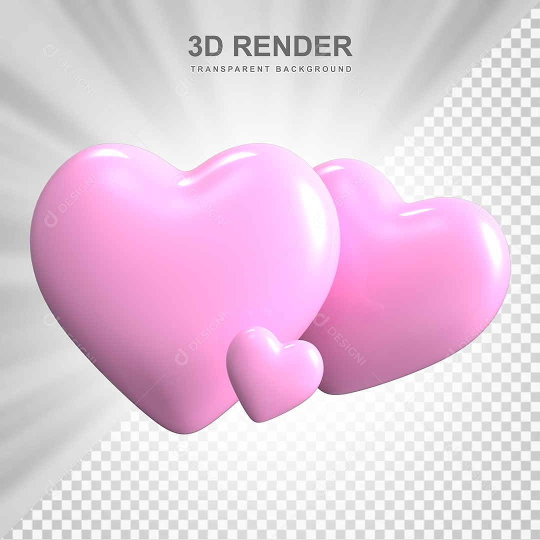 Corações Rosa Elemento 3D para Composição PSD