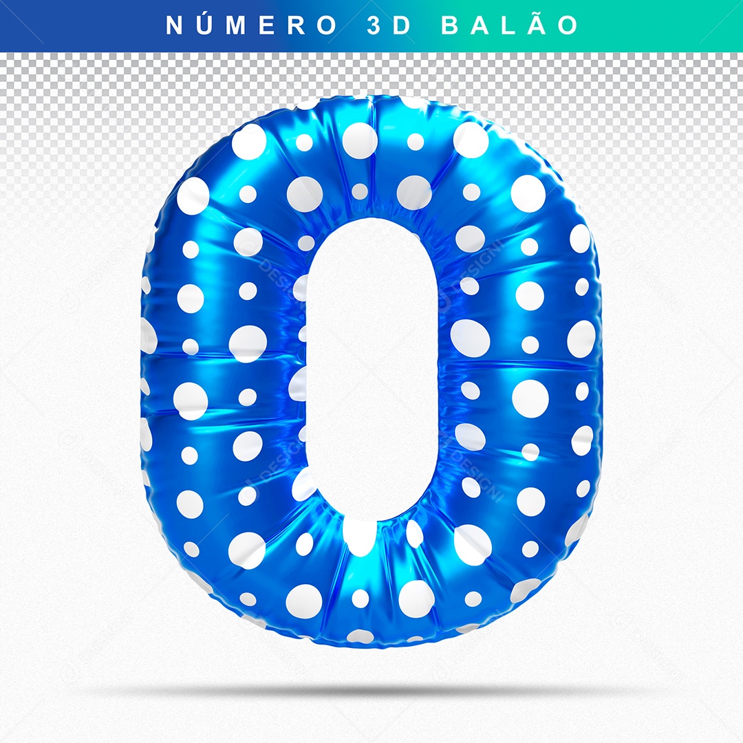 Balão de Número 0 3D Azul para Composição PSD
