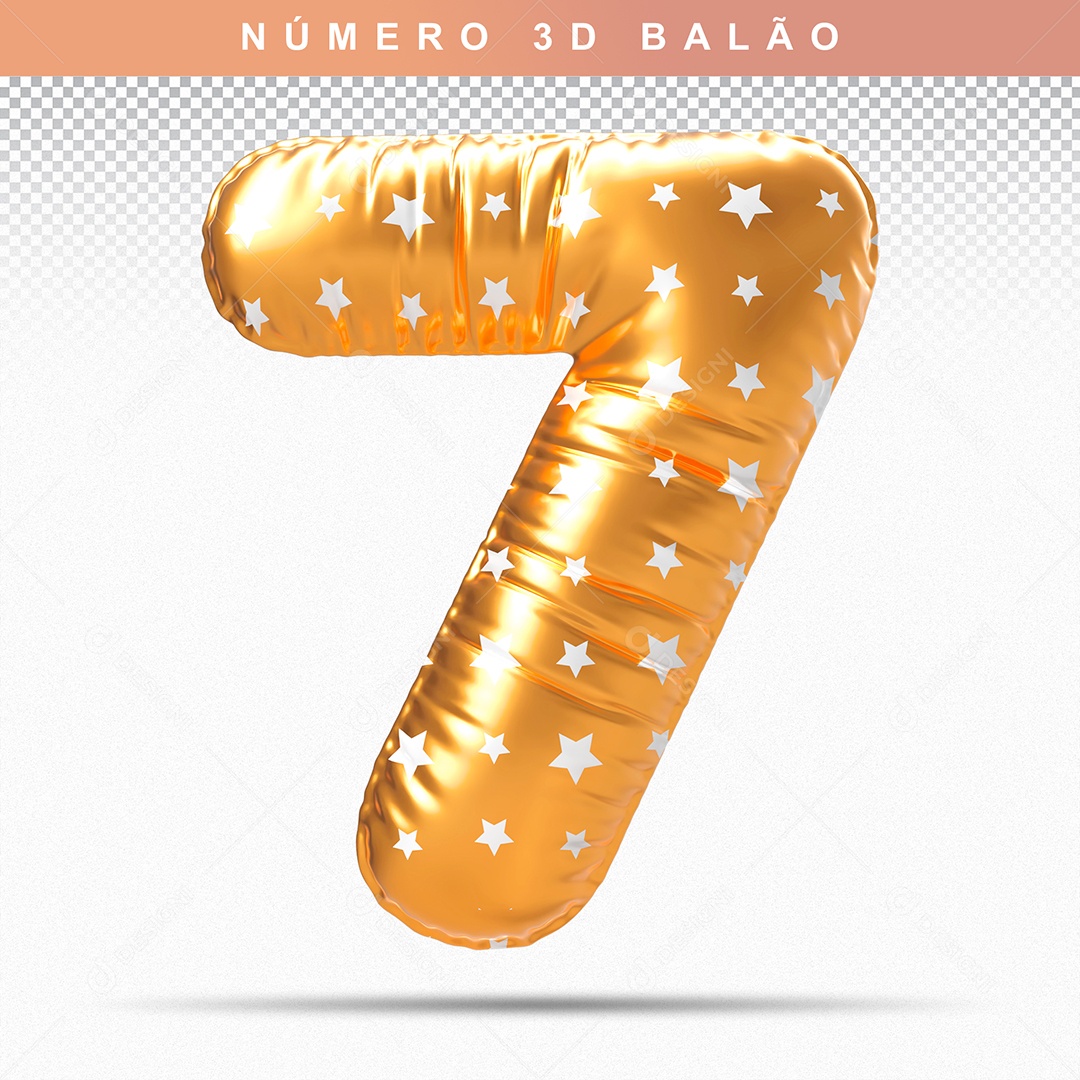 Balão de Número 7 3D Dourado para Composição PSD