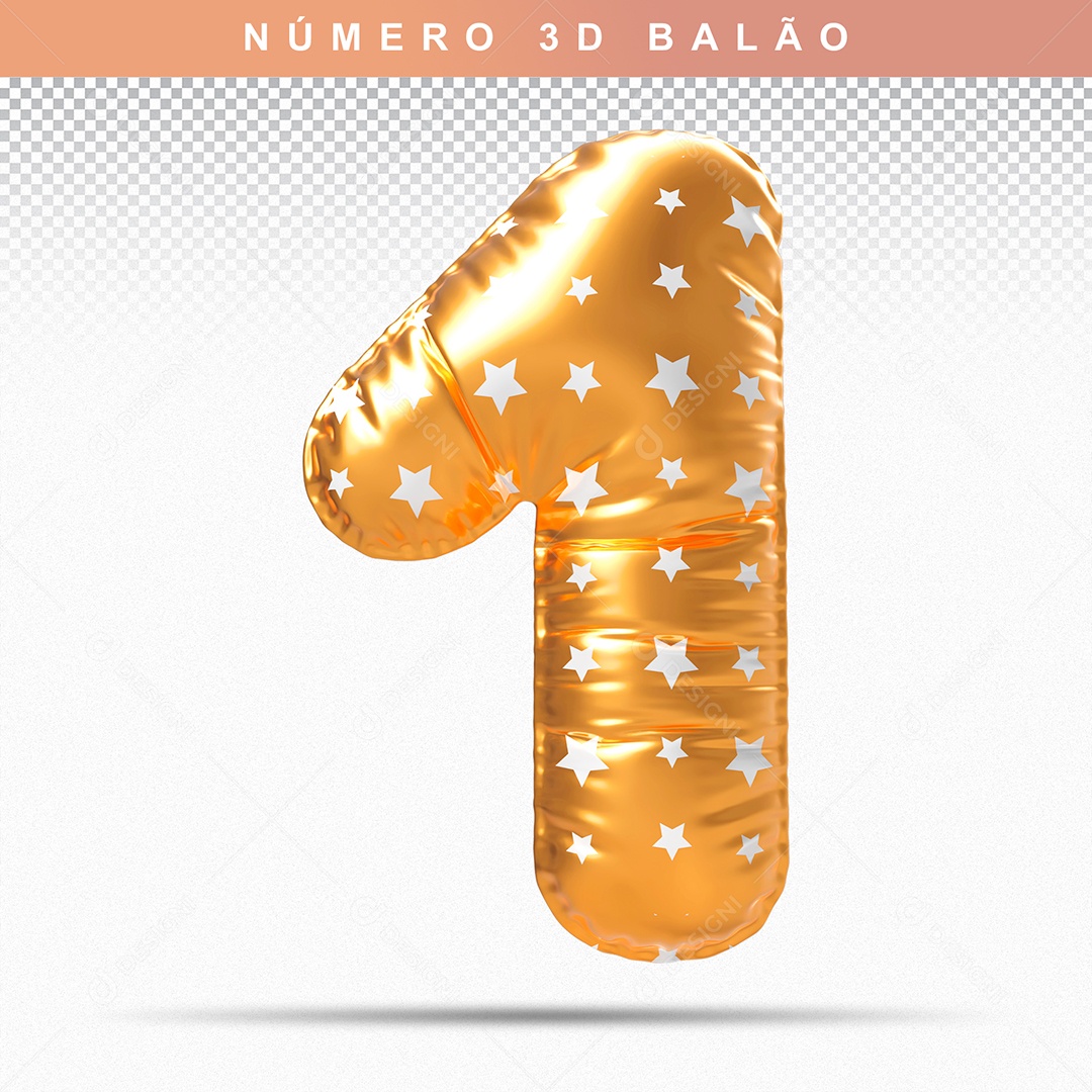 Balão de Número 1 3D Dourado para Composição PSD